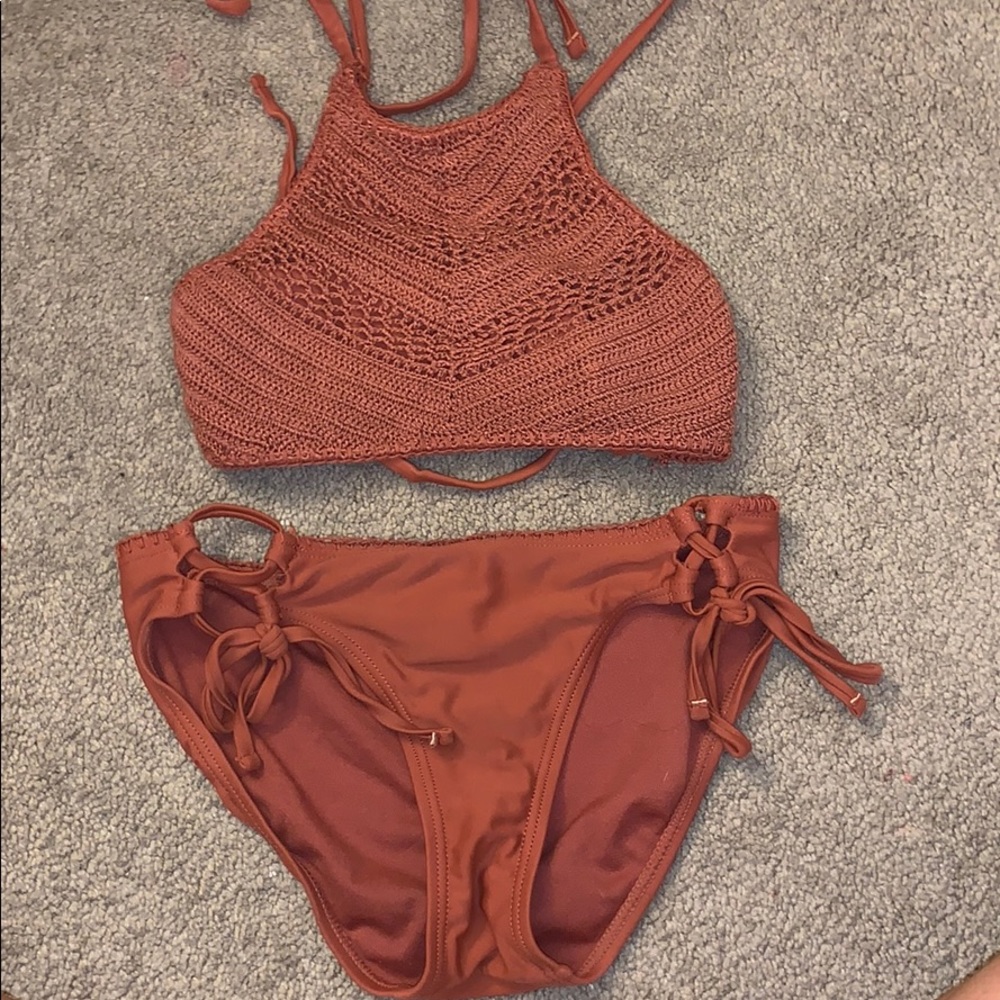 Burgundy crochet bathing suit